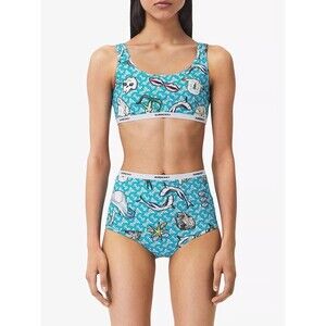 Burberry Tarnie Shark Print Monogram Two Piece SwimSuit Retail $520 Womens